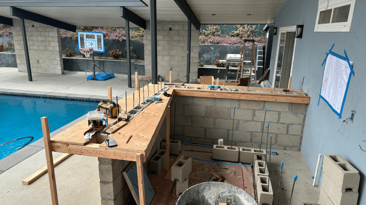 Modern Outdoor Kitchen Build Under Construction